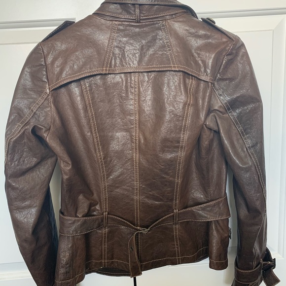 SOLD - Daniel Brown Leather Jacket Size 2XS - Picture 2 of 5